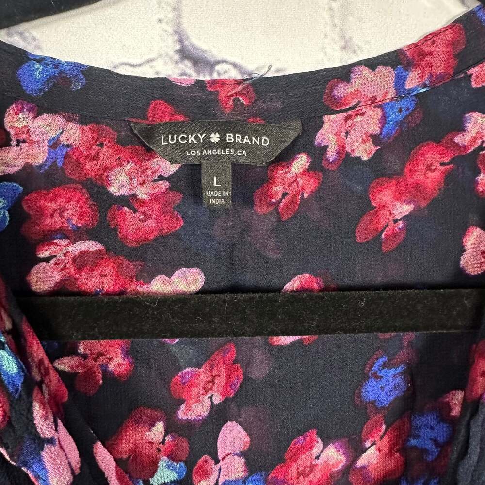 Lucky Brand Floral Tie-Front Short Sleeve Shirt - Picture 3 of 4